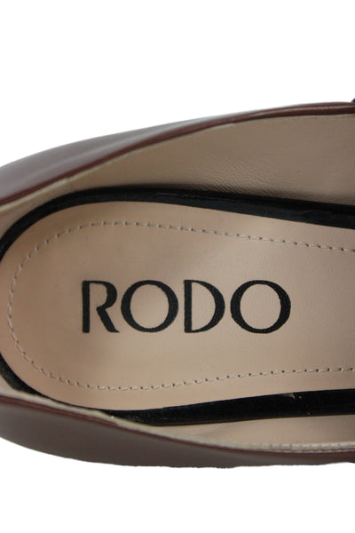 Rodo Womens Leather Colorblock Buckled Strap Heels Brown Size 8