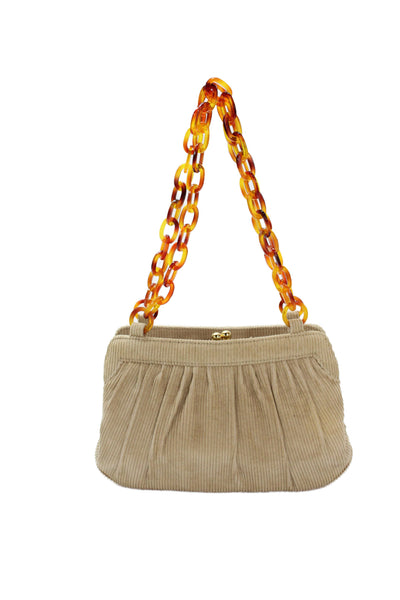 Lulu Guinness Womens Corduroy Toggle Closure Shoulder Handbag Beige