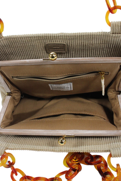 Lulu Guinness Womens Corduroy Toggle Closure Shoulder Handbag Beige