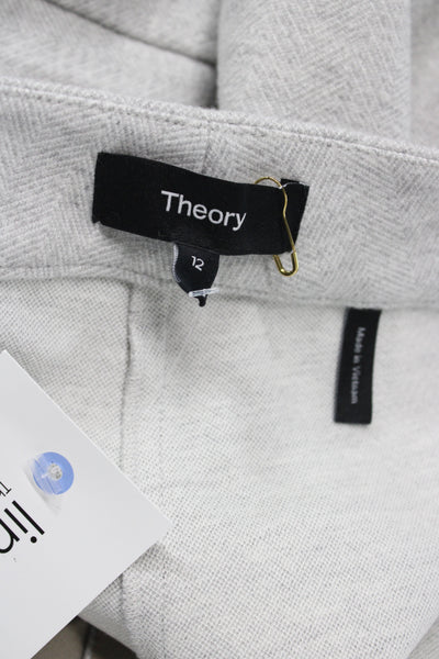 Theory Womens Cropped Gray Herringbone Pants Zip Closure Size 12