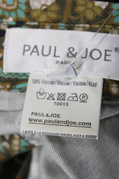 Paul & Joe Women Tunic Blouse Green Paisley Collared Viscose Long Sleeve Size 4