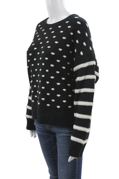 The Cashmere Project Women Pullover Crew Black Polka Dot Longsleeve Size M