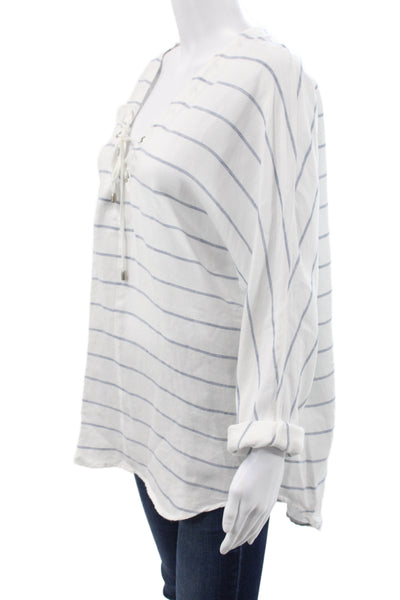 Rails Womens Tunic Blouse Blue Striped V-Neck Lace Up Long Sleeve Size M