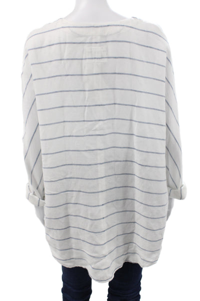Rails Womens Tunic Blouse Blue Striped V-Neck Lace Up Long Sleeve Size M