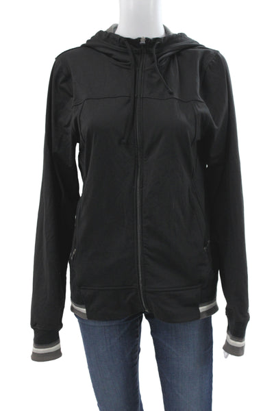 Alo Womens Full Zip Long Sleeve Hooded Active Top Black Size Large