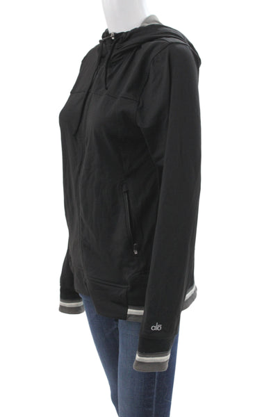 Alo Womens Full Zip Long Sleeve Hooded Active Top Black Size Large