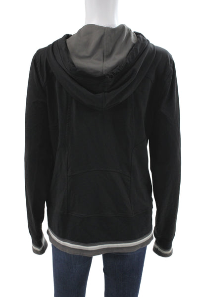 Alo Womens Full Zip Long Sleeve Hooded Active Top Black Size Large