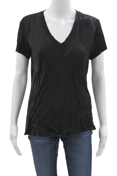 Natacha Womens Basic Black V Neck Short Sleeve T-Shirt Size S