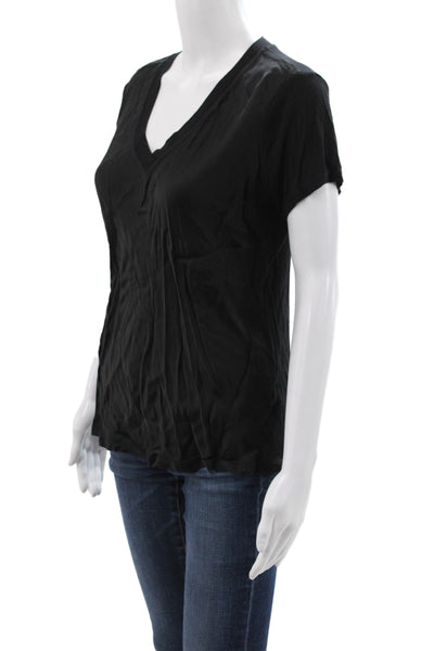 Natacha Womens Basic Black V Neck Short Sleeve T-Shirt Size S