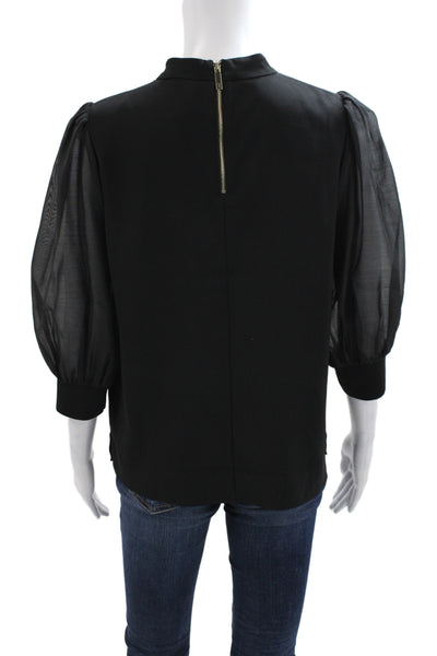 Ted Baker London Women Black Basic Blouse Mock Neck Long Sleeve Button Size 2