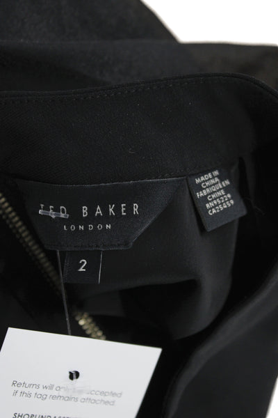 Ted Baker London Women Black Basic Blouse Mock Neck Long Sleeve Button Size 2