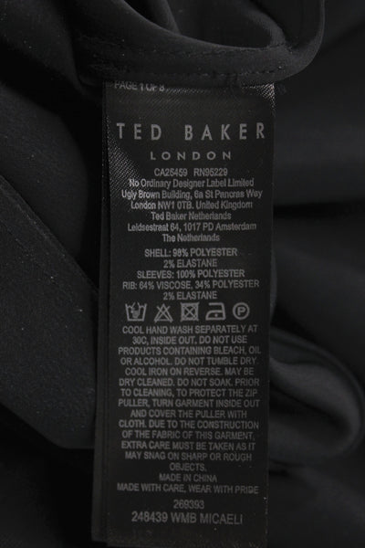 Ted Baker London Women Black Basic Blouse Mock Neck Long Sleeve Button Size 2