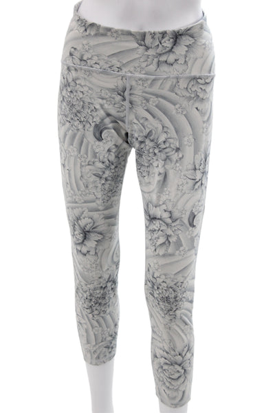 Lululemon Women Cropped Floral Gray Leggings Size 10