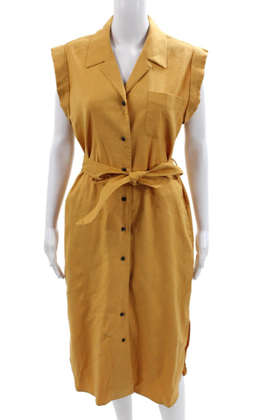 Rag & Bone Womens Yellow Linen Shirt Dress Sleeveless Collared Midi Size 6