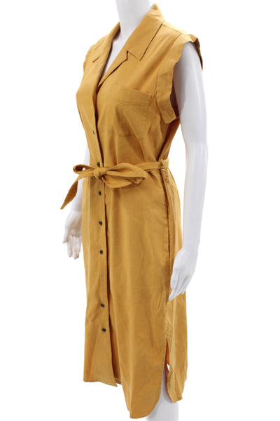 Rag & Bone Womens Yellow Linen Shirt Dress Sleeveless Collared Midi Size 6