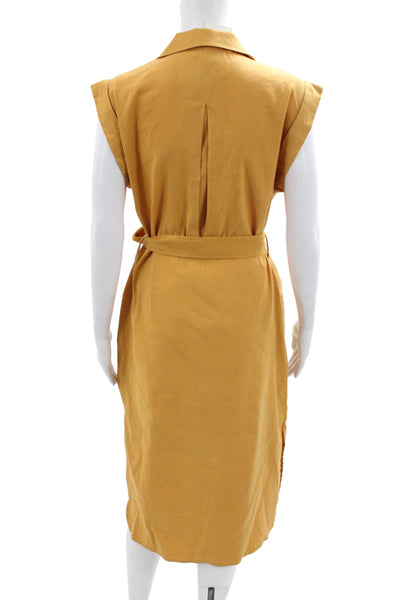 Rag & Bone Womens Yellow Linen Shirt Dress Sleeveless Collared Midi Size 6