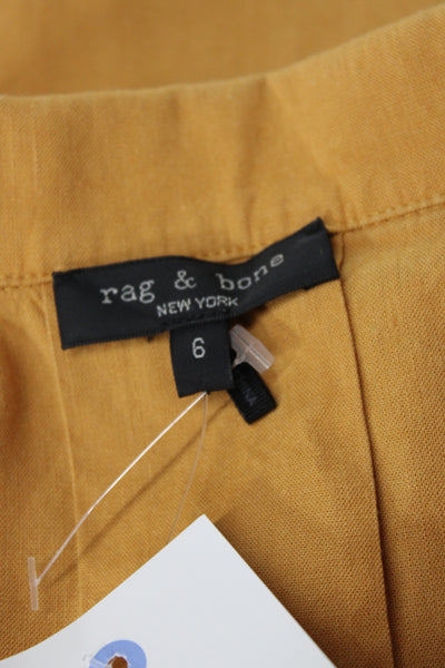 Rag & Bone Womens Yellow Linen Shirt Dress Sleeveless Collared Midi Size 6