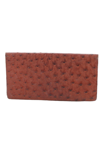 Designer Womens Ostrich Skin Open Front Wallet Chestnut Brown