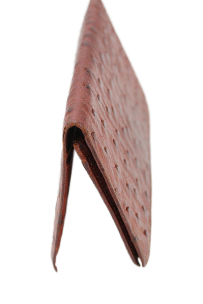 Designer Womens Ostrich Skin Open Front Wallet Chestnut Brown