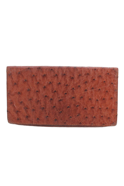 Designer Womens Ostrich Skin Open Front Wallet Chestnut Brown