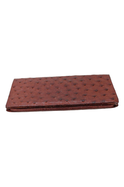 Designer Womens Ostrich Skin Open Front Wallet Chestnut Brown