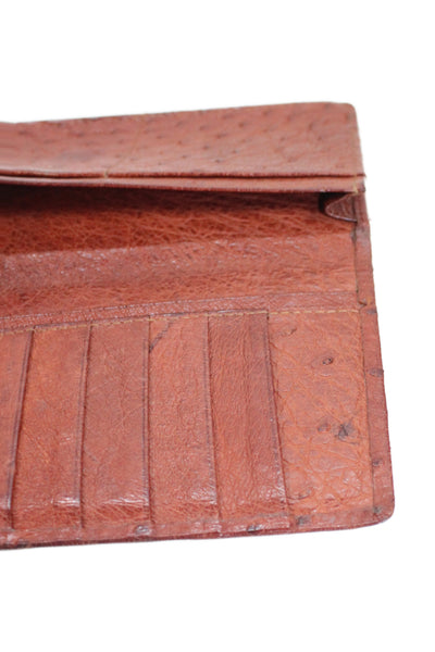 Designer Womens Ostrich Skin Open Front Wallet Chestnut Brown