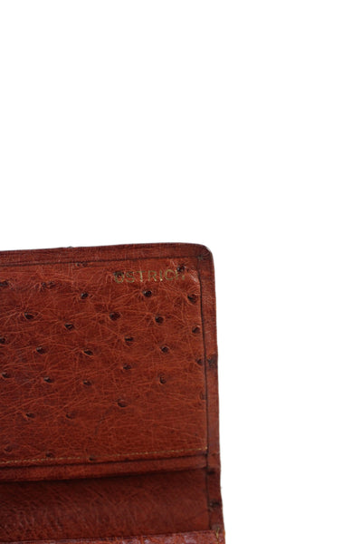 Designer Womens Ostrich Skin Open Front Wallet Chestnut Brown