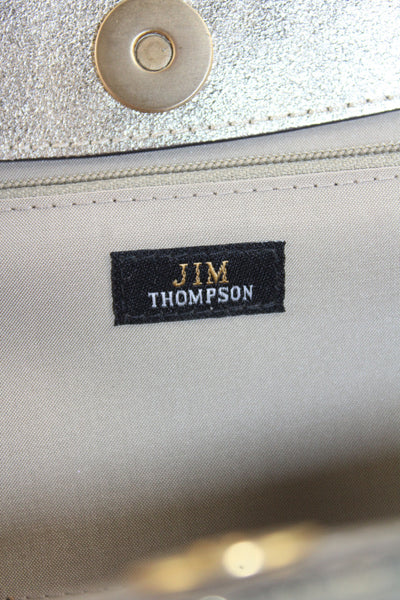 Jim Thompson Womens Printed Button Closure Clutch Handbag Gold Black
