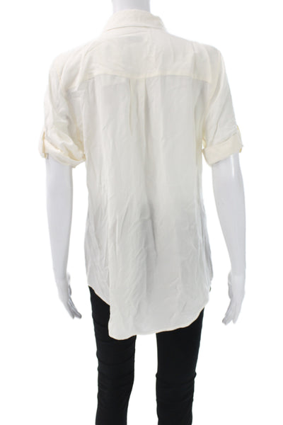 Equipment Femme Womens Silk Collared Short Sleeve Blouse Ivory Button Size M