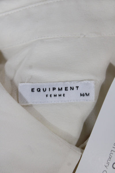 Equipment Femme Womens Silk Collared Short Sleeve Blouse Ivory Button Size M