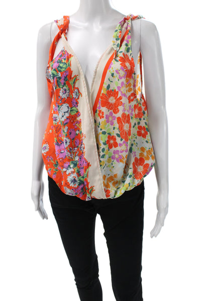 Free People Women Camisole Multicolor Floral V-Neck Sleeveless Size M