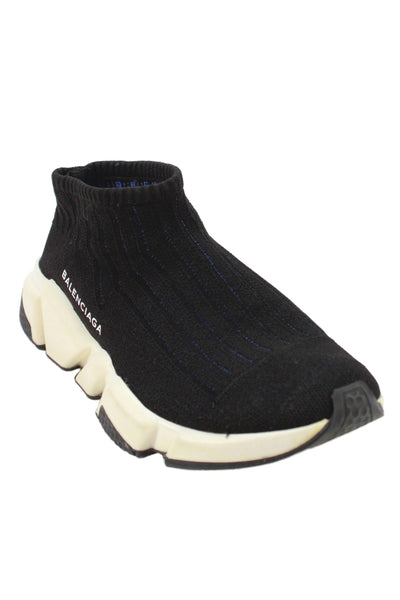 Balenciaga Womens Knitted Speed Cloth Low Trainers Sneakers Black Size EUR 37
