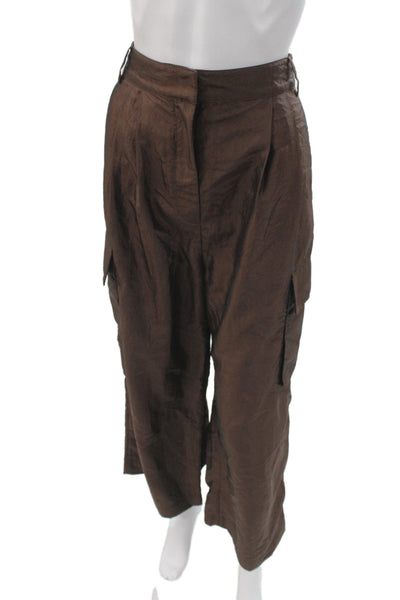 Tibi Womens Brown Cargo Pants Polyester Button Closure Size 2