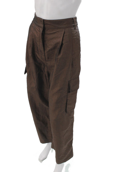 Tibi Womens Brown Cargo Pants Polyester Button Closure Size 2