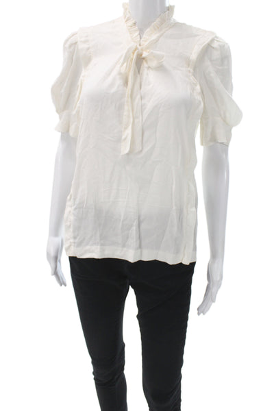Sandro Womens Silk High Neck Short Sleeve Blouse White Size 0
