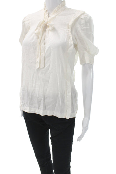 Sandro Womens Silk High Neck Short Sleeve Blouse White Size 0