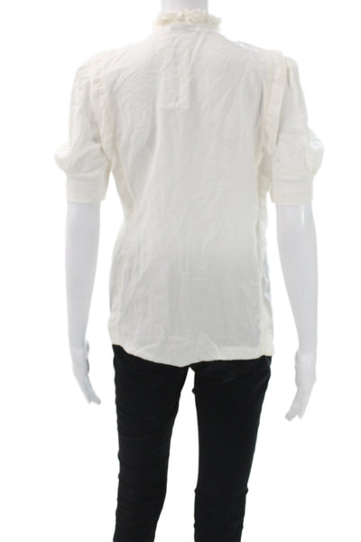 Sandro Womens Silk High Neck Short Sleeve Blouse White Size 0