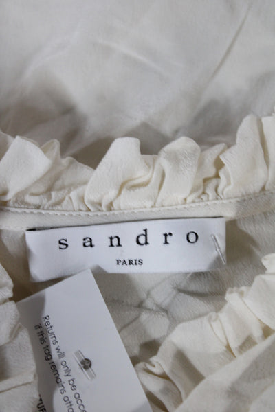 Sandro Womens Silk High Neck Short Sleeve Blouse White Size 0