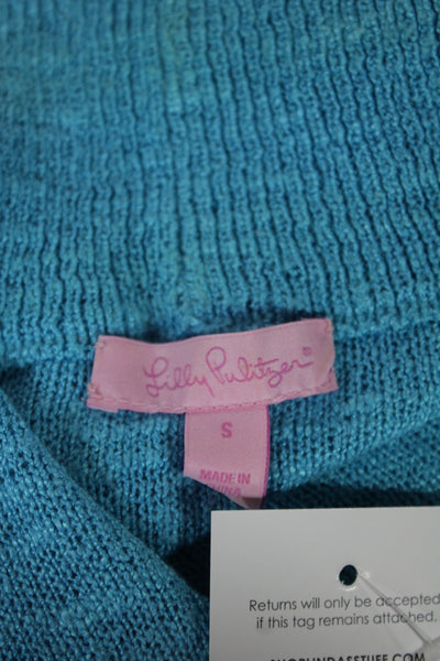 Lilly Pulitzer Womens Cardigan Solid Blue Collared Long Sleeve Viscose Size S