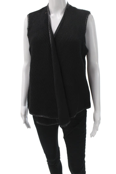 Barneys New York Womens Kimono Vest Black V Neck Sleeveless Viscose Size L