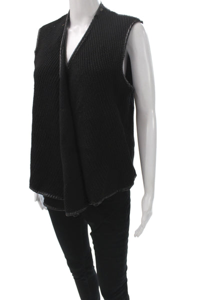 Barneys New York Womens Kimono Vest Black V Neck Sleeveless Viscose Size L