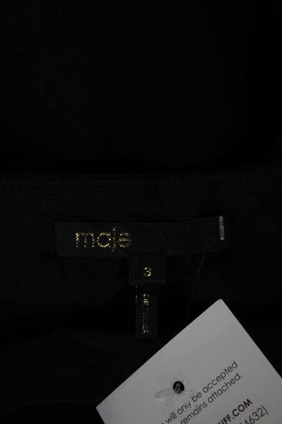 Maje Womens Black Shift Dress Leather Trim Short Sleeve Round Neck Size 3