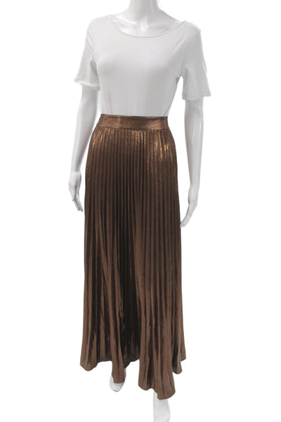 Retrofete Women Maxi Metallic Long Skirt Brown Zip Size M