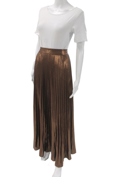 Retrofete Women Maxi Metallic Long Skirt Brown Zip Size M
