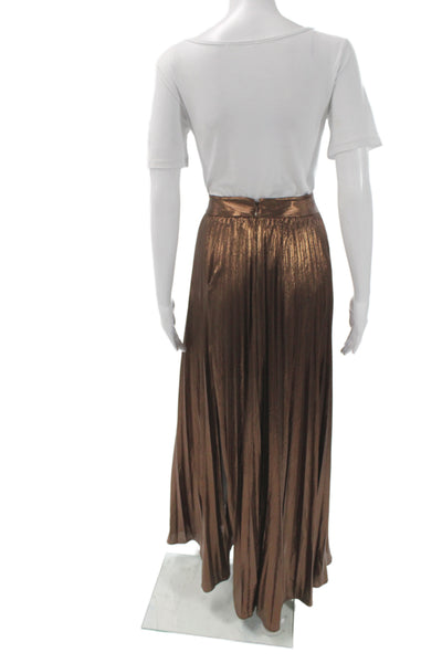 Retrofete Women Maxi Metallic Long Skirt Brown Zip Size M