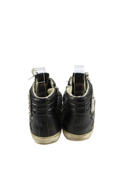 Golden Goose Women's Slide Lace-Up Leather Studs High Top Sneakers Black Size 7
