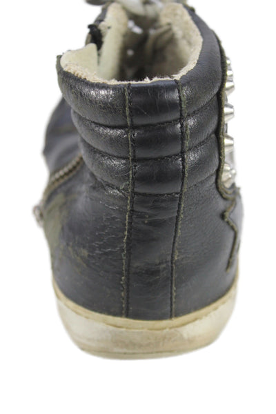 Golden Goose Women's Slide Lace-Up Leather Studs High Top Sneakers Black Size 7