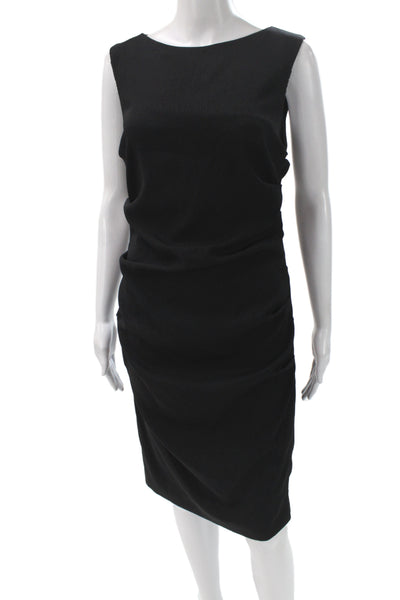 Nicole Miller Women Sheath Dress Black Boat Neck Sleeveless Zip Size 8