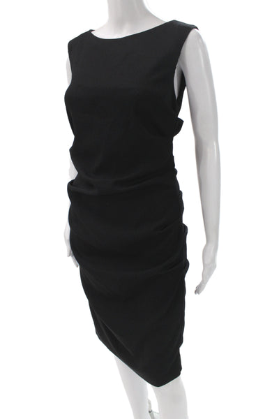 Nicole Miller Women Sheath Dress Black Boat Neck Sleeveless Zip Size 8