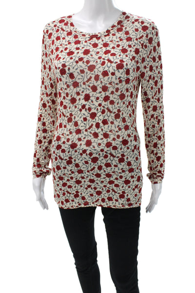 Rag & Bone Womens Floral Jersey T-Shirt Long Sleeve Round Neck Beige Size M